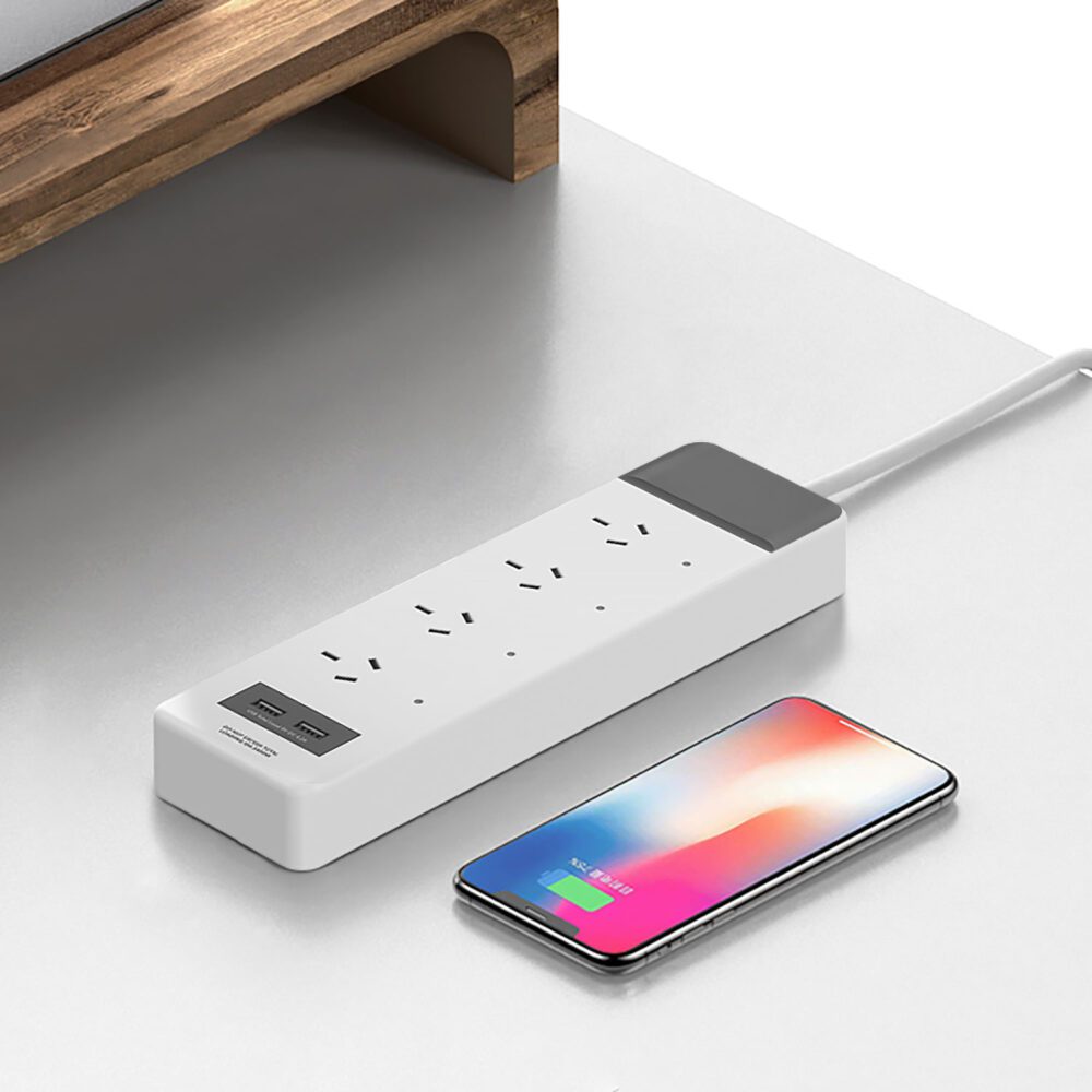 4 outlet powerboard in table